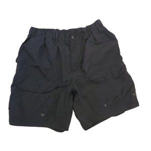 REI Mens Black Nylon‎ Cargo Shorts Elastic Waist Flap Pockets 8" Inseam Sz Large